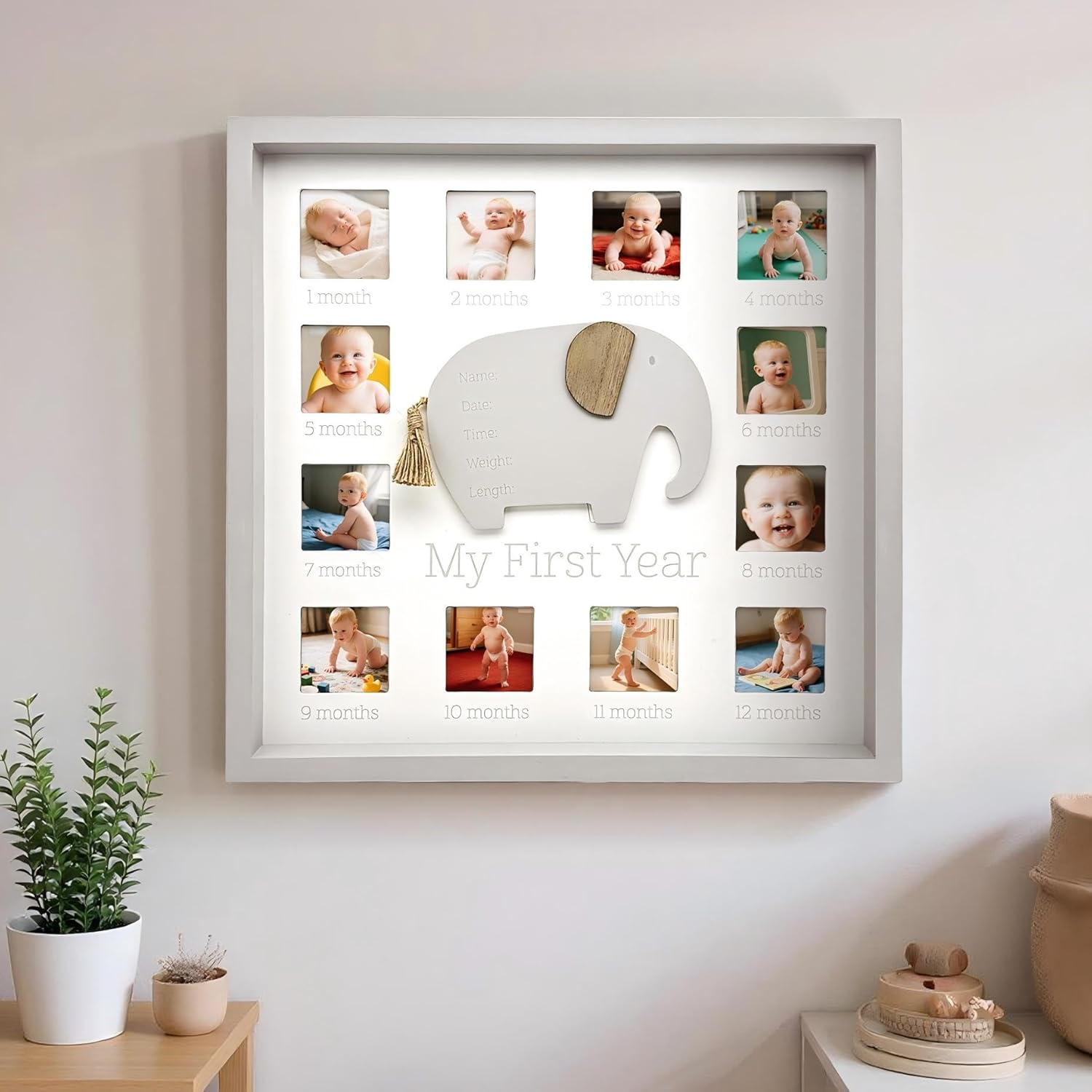 Ballarart CO Baby First Year Photo Frame, 12 Months Photo Frame, Baby Nursery Pircture Frame, Baby Shower Birthday Gift & Nursery Decor image number 4