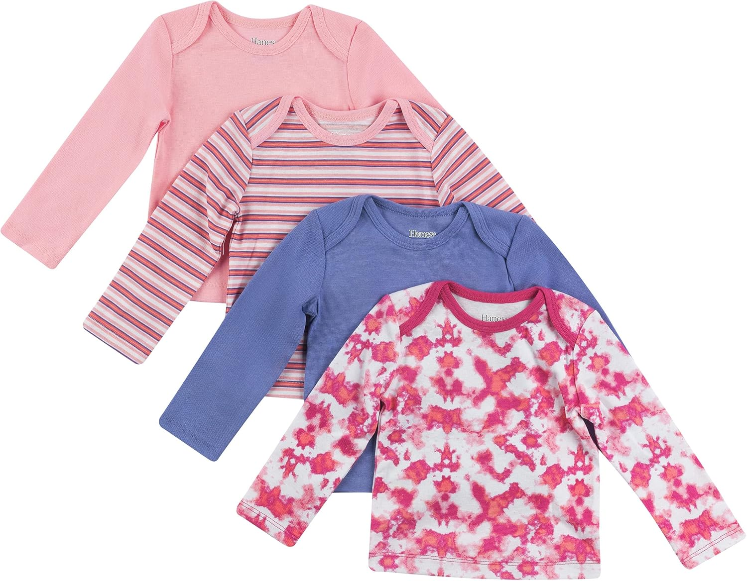 Hanes Baby Long Sleeve T-Shirt, Ultimate Flexy Knit Tee for Boys & Girls, 4-Pack