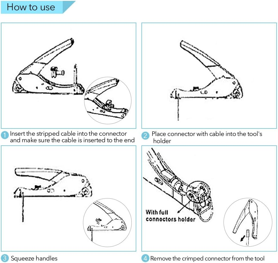 F-Type Compression Tool BNC RG6 RG59 Coaxial Connectors Hand Crimping Crimper Rotary Coaxial Cable Cutter Coax image number 5
