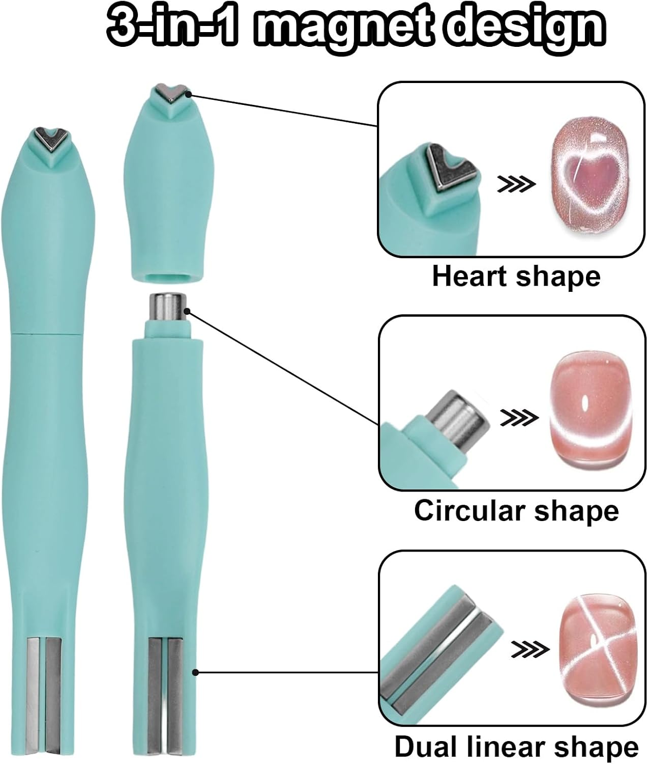 8 Pcs Cat Eye Magnet Set, 3-In-1 & 6-In-1 Magnet Double-Headed Magnetic Pen with Steel Ball Multifunctional Manicure Design Cat Eye Magnetic Tool for Home DIY Salon Studio (Green) image number 5