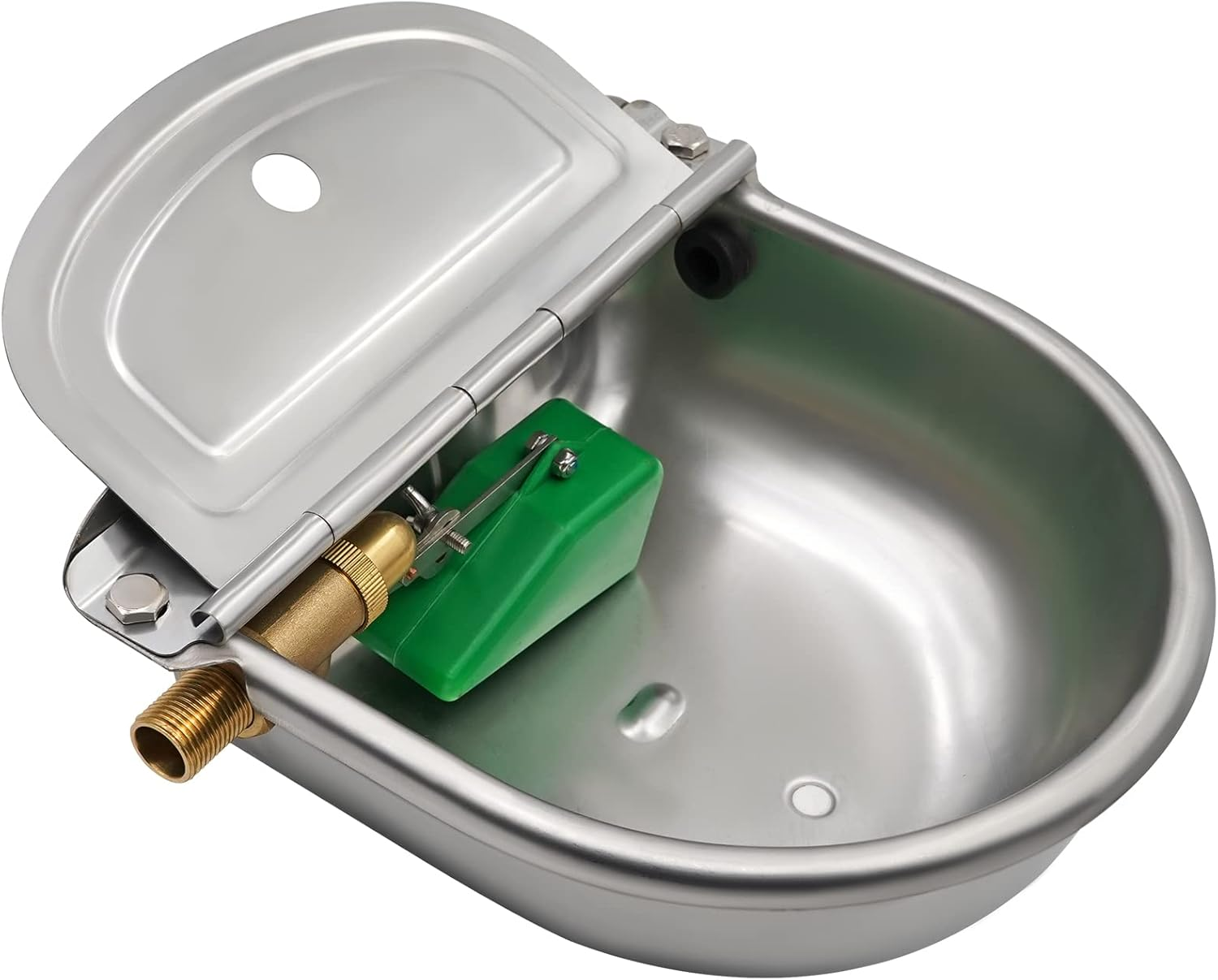 Stainless Steel Water Bowl with 1/2 Inch Brass Float Valve Dog Automatic Drinking Bowl with Drain Plug for Horse Dog Cattle Goat Sheep Pig image number 3