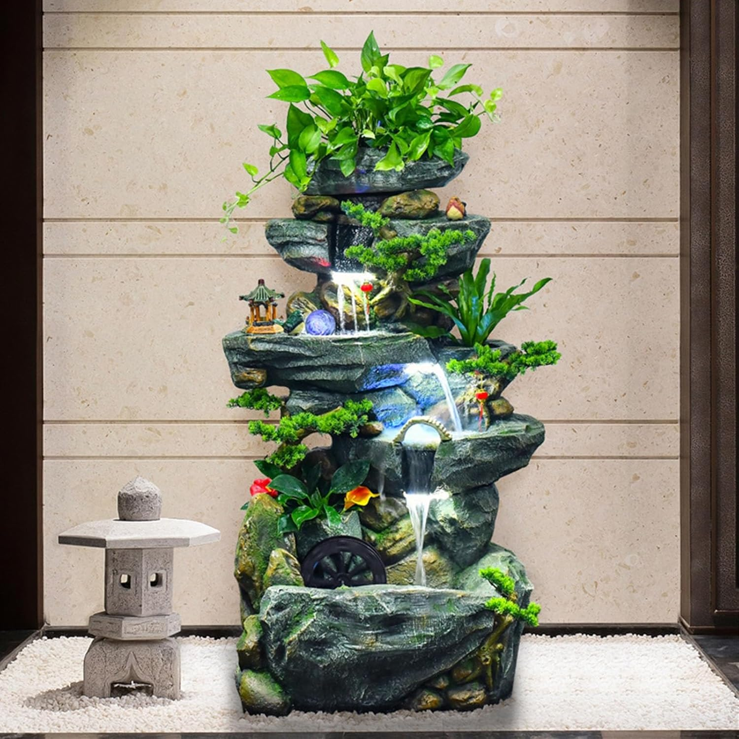 Outdoor Fountain Large Floor Standing Water Fountain with Decoration with Feng Shui Wheel and Rockery for Living Room Office Garden(Large) image number 3