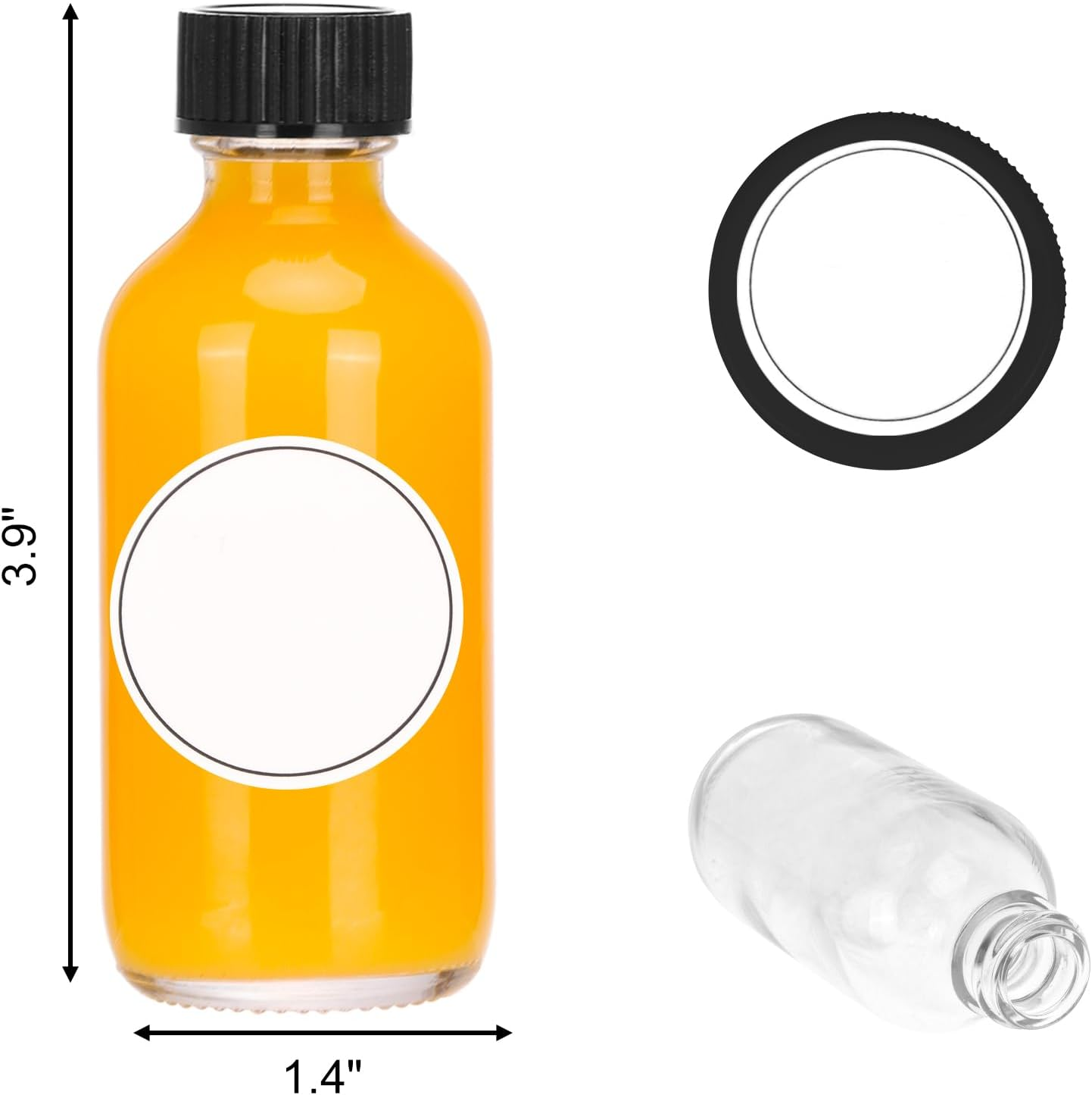 CUCUMI 8Pcs Glass Bottles with Caps, 2Oz Small Glass Juice Bottles, Shot Bottles with Caps, Small Glass Jars with Lids, Funnels, Waterproof Stickers and Brush image number 3