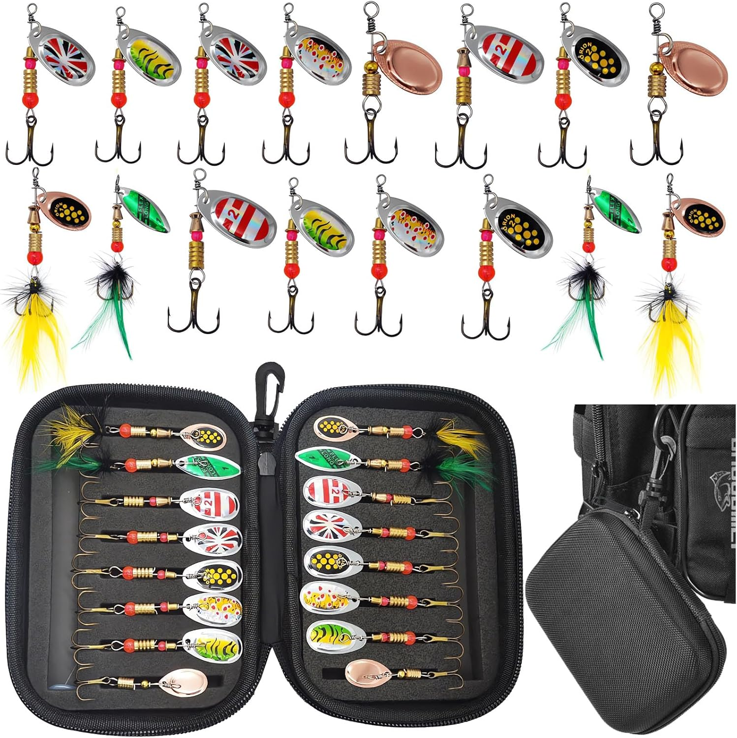 Naturezhen Spinner Fishing Lures, Trout Baits Fishing Tackle, Triple Fishing Hooks for Freshwater Fishing with Portable Carry Bag, Hard Metal Spinner Baits for Bass Trout Salmon 16Pcs image number 6