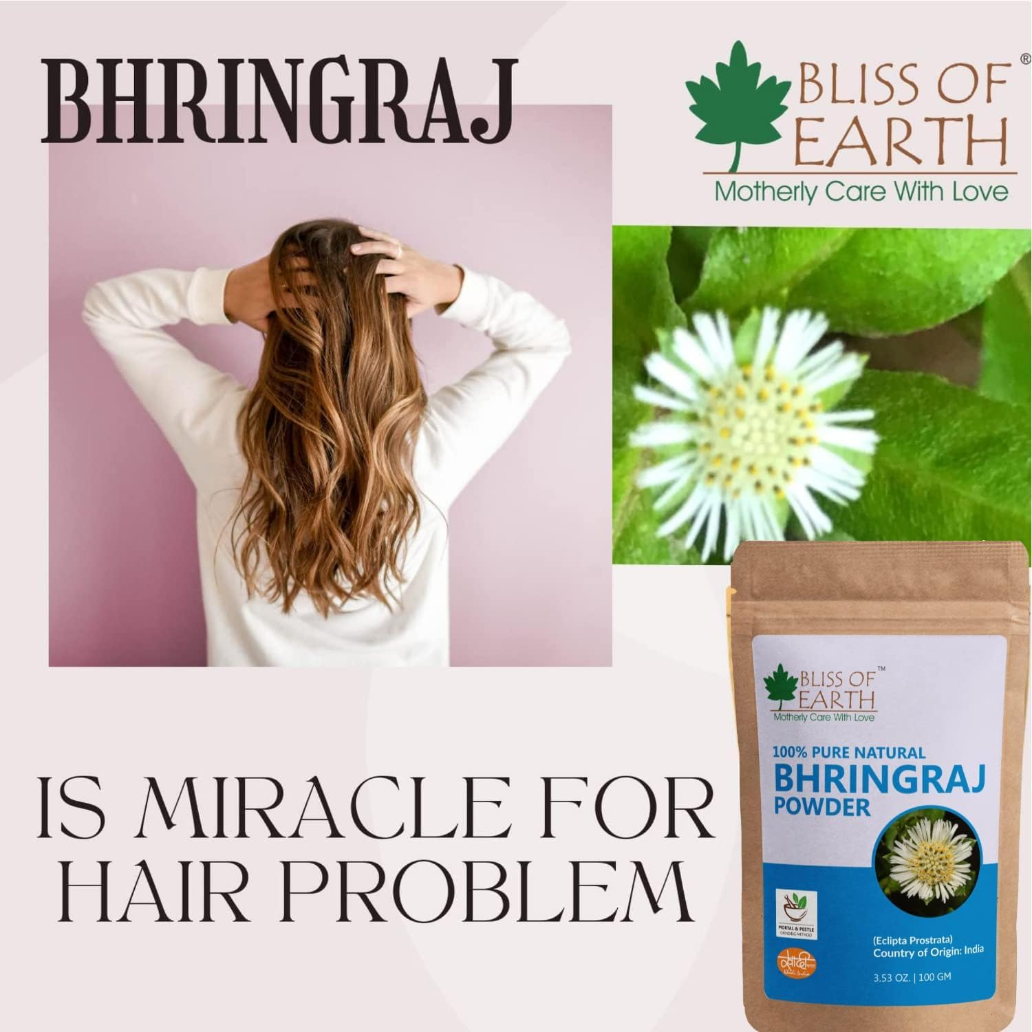 Bliss of Earth Amla, Reetha, Bhringraj, Shikakai, and Hibiscus Powder for Hair Growth & Hair Mask 100Gm Pack of 5 image number 5