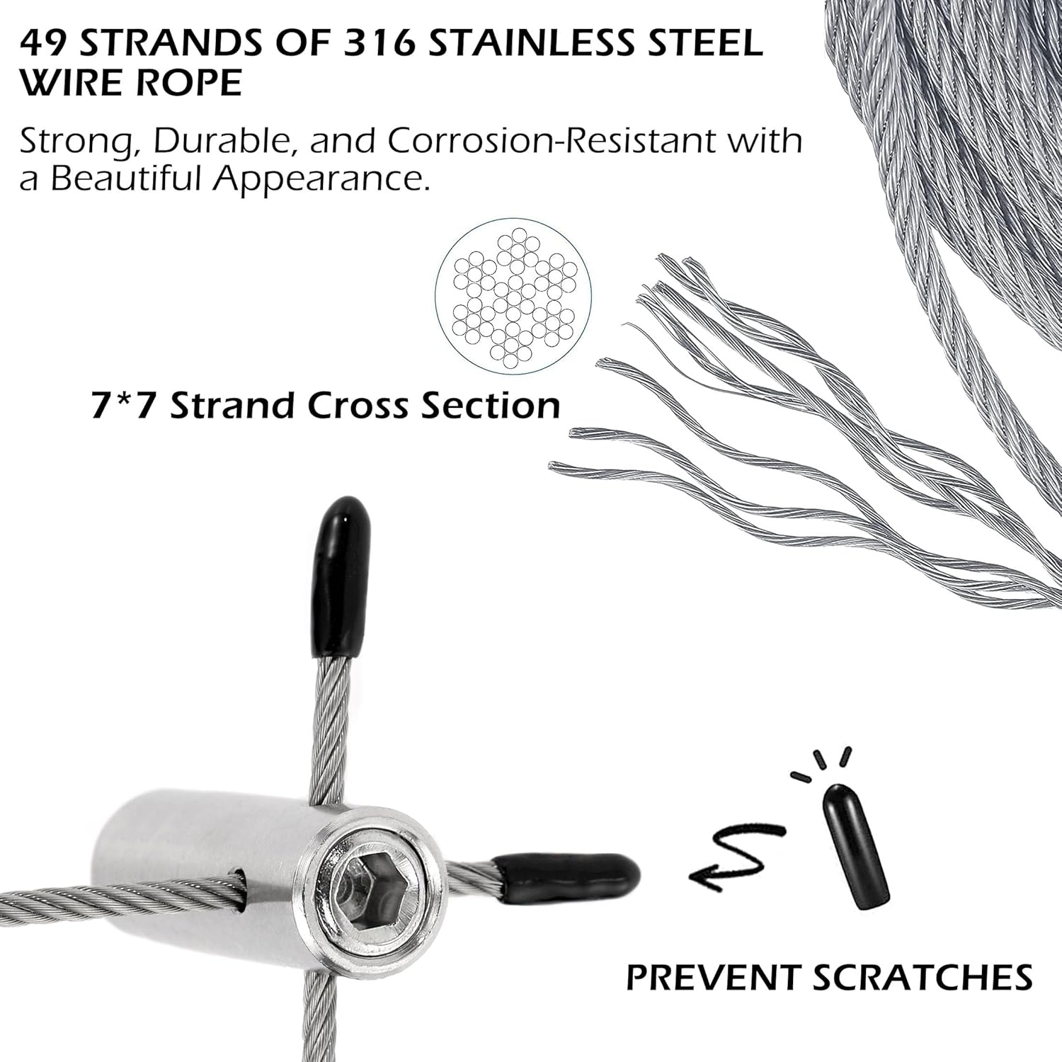 Wire Trellis for Climbing Plants Outdoor, 20-Set Wall Wire Trellis Kit with 1/8In X 98Ft Stainless Steel Cable, T316 Cylindrical Espalier System for Fence and Garden DIY Projects image number 3