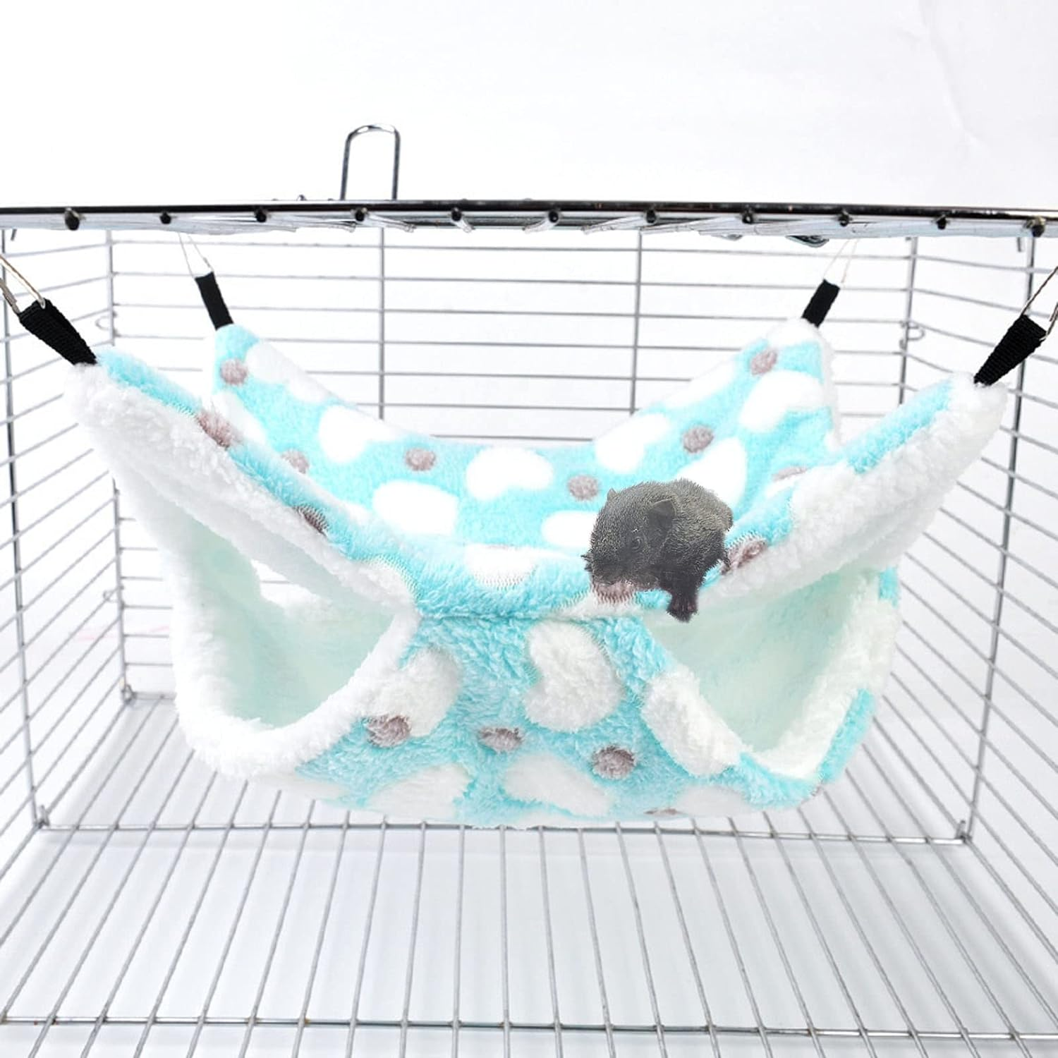 TRADERPLUS 2 Pcs Guinea Pig Rat Hammock Small Pet Warm Plush Bunkbed Hanging Hammock Cage Accessories for Bunkbed Sugar Glider Hamster Ferret Parrot Squirrel Playing (Pink+Blue) image number 5