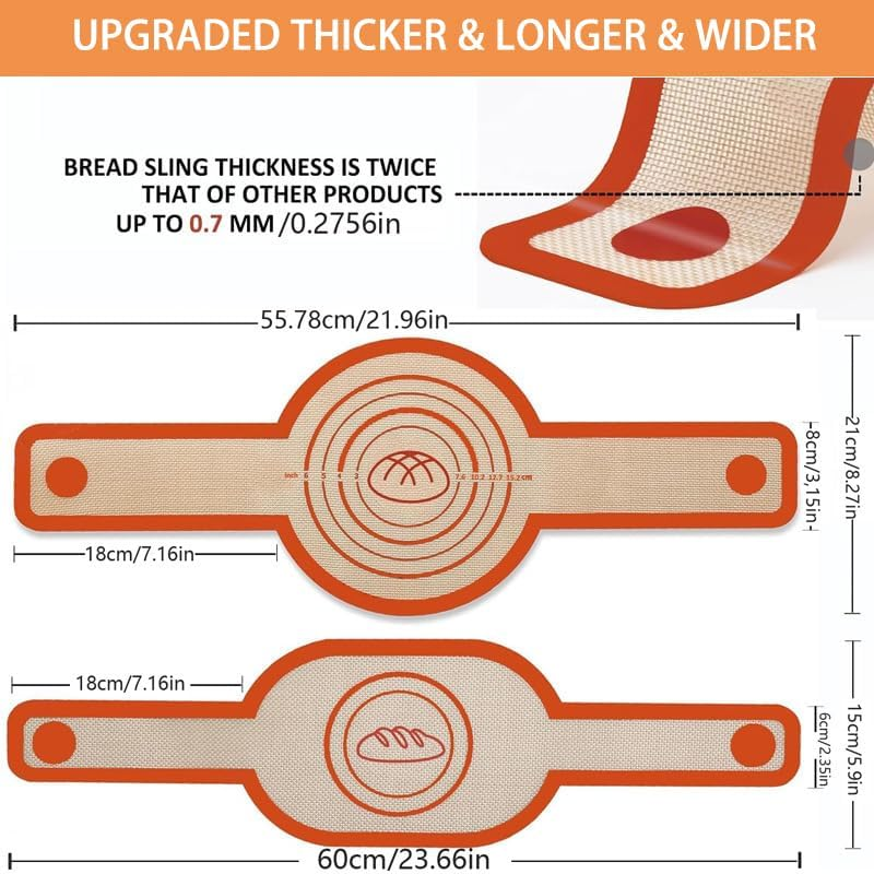 BEANPRECOY 2 Pack Silicone Fibreglass Baking Mats for Dutch Oven, Non-Stick, Long Handles, Orange, Rectangular with Rounded Corners image number 5