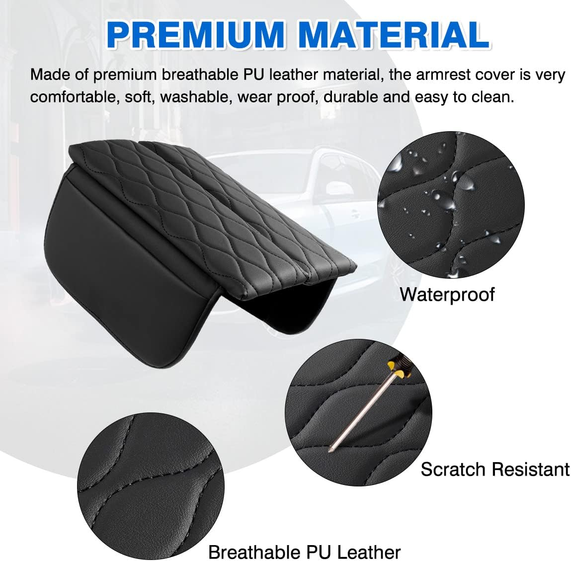 Karltys Compatible with Center Console Cover Mercedes Benz GLE GLS Class 2020-2023 Armrest Cover Pad Leather Cushion Protector with Phone Holder Storage Bag Anti-Scratc Black image number 2