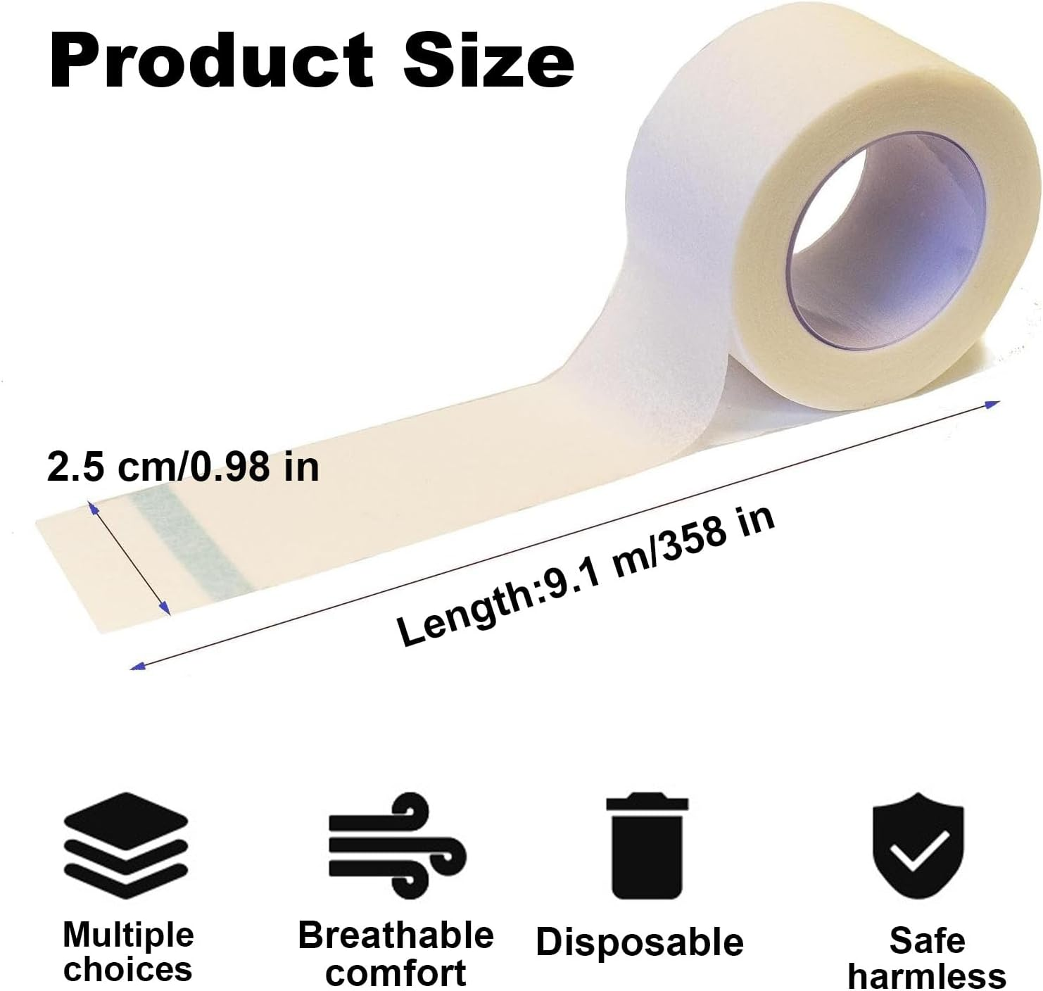 6 Rolls Transparent Medical Tape, 2.5Cm X 9.1M Breathable First Aid Paper Medical Tape, Clear First Aid Tape Roll, Medical Breathable Tape(White)