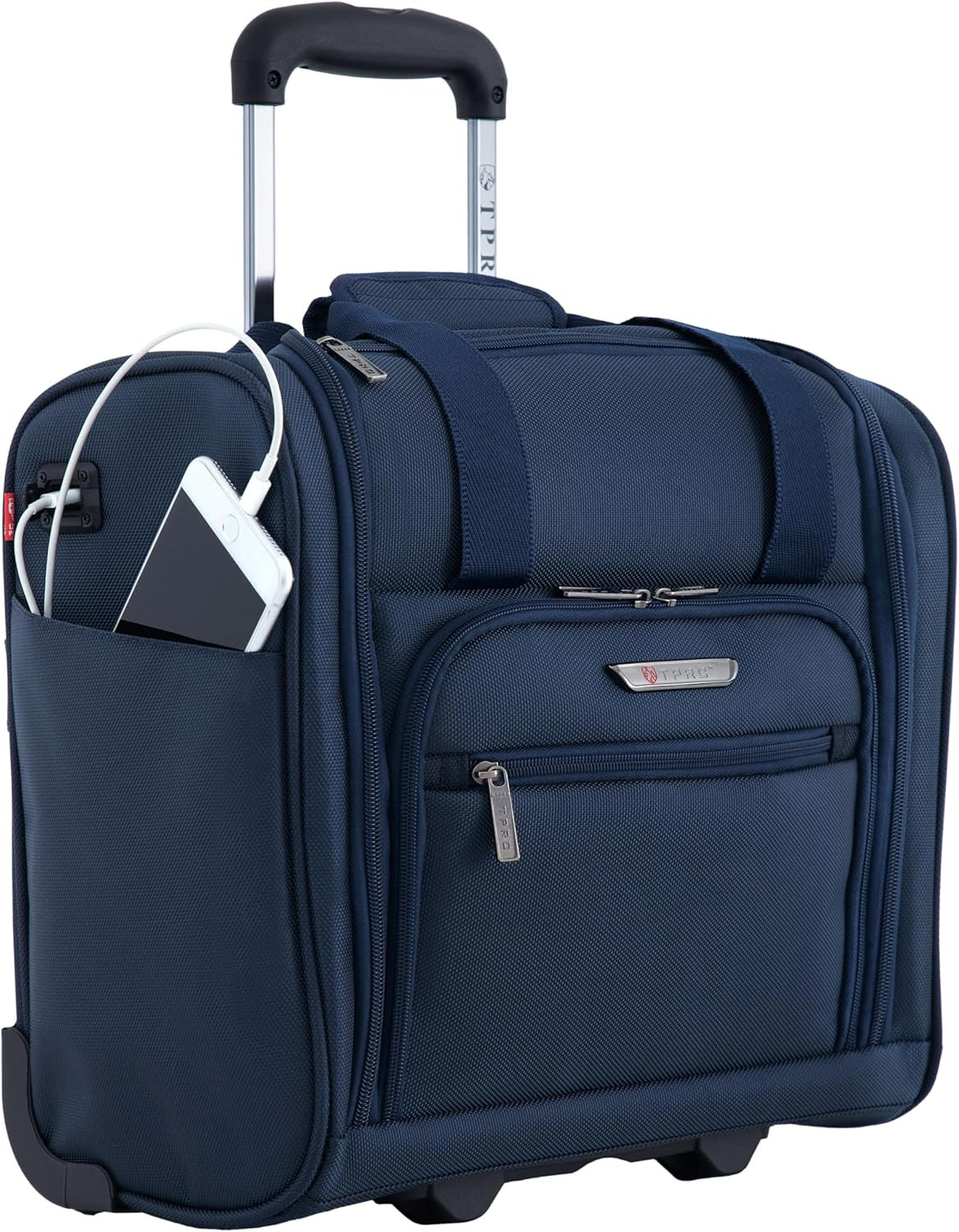 TPRC 15-Inch Smart under Seat Carry-On Luggage with USB Charging Port, Navy Blue, Underseater 15-Inch, 15-Inch Smart under Seat Carry-On Luggage with USB Charging Port