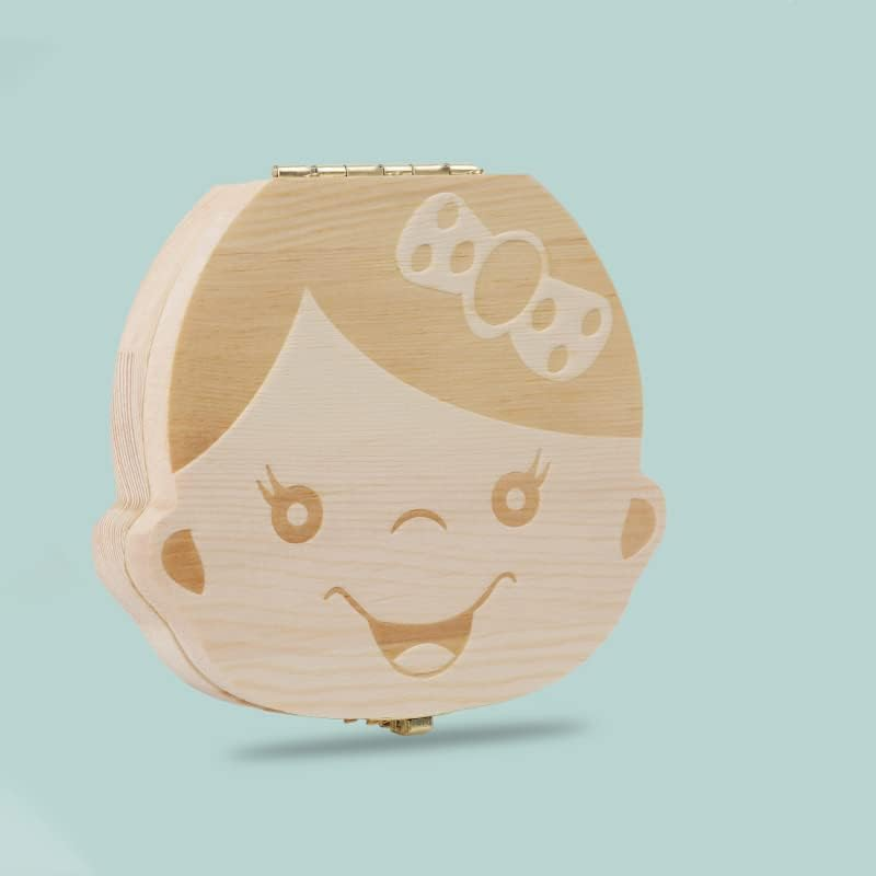 AIMALL Baby Tooth Box Organizer save Milk Teeth Wood Boy Girl Kids Storage Gift Case, Natural Safe Wood, Cute Kid Design, 4.92X4.72X1.18 Inches - Girl image number 3