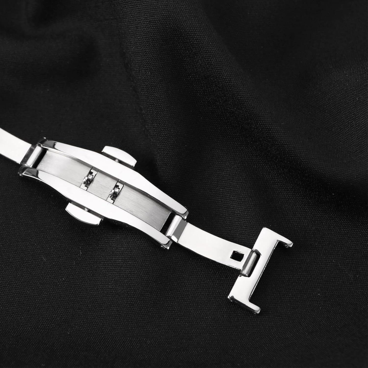 Emagtech Watch Buckle Stainless Steel Deployment Butterfly Clasp Watch Strap Push Button Buckle Double Push Spring Watch Clasp for Leather Straps with a Thickness of 3.5Mm or Less image number 3