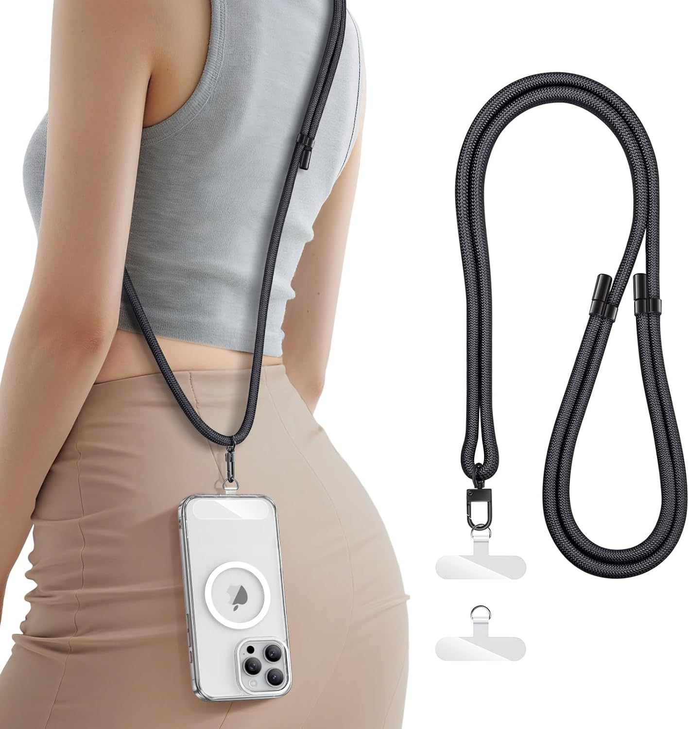 For Phone Lanyard Crossbody with 2X TPU Clear Phone Tabs, Retractable Cellphone Lanyard, Premium Metal Buckles, Skin-Friendly, Universal Wrist Strap Leash for Women Men,Pink-Gold