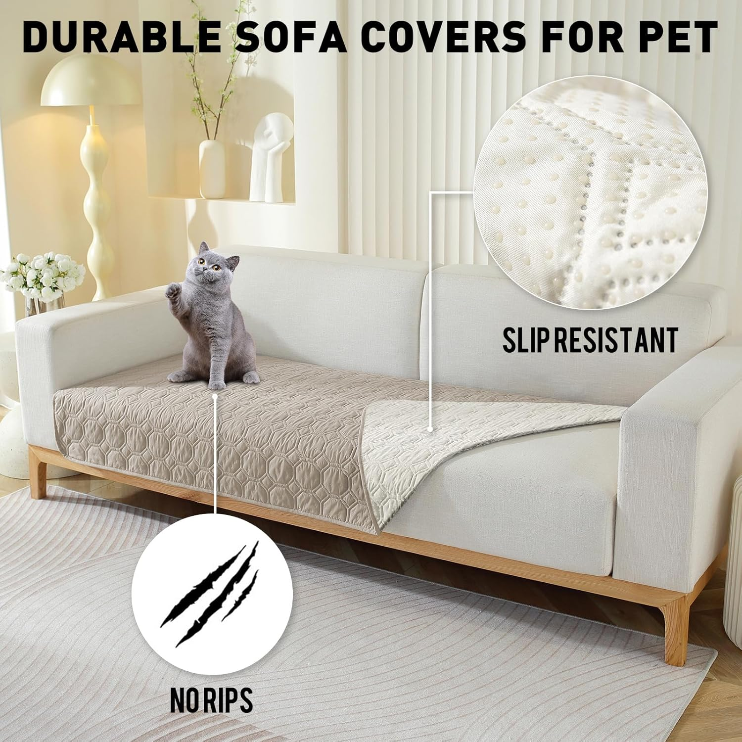 Waterproof Dog Bed Cover Pet Blanket for Pet Anti-Slip Blanket Large Dog Blanket Furniture Bed (Beige, 210Cm*210Cm) image number 3