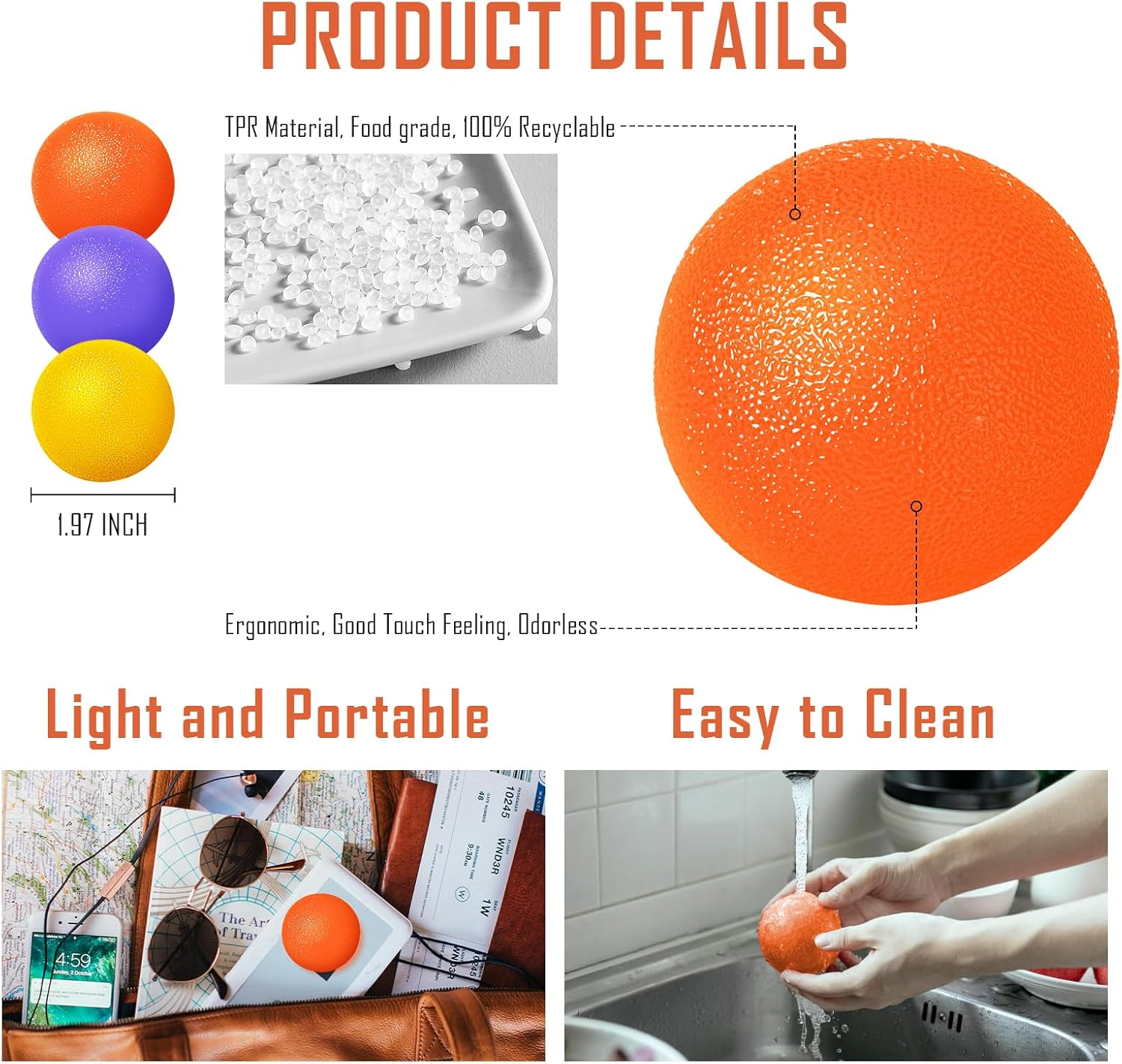 3 Pack Stress Balls for Adults, Squeeze Balls for Hand Therapy, Hand Strengthening Devices with Different Resistance Levels for Finger Forearm Wrist Exercise Relaxation and Pain Relief-3