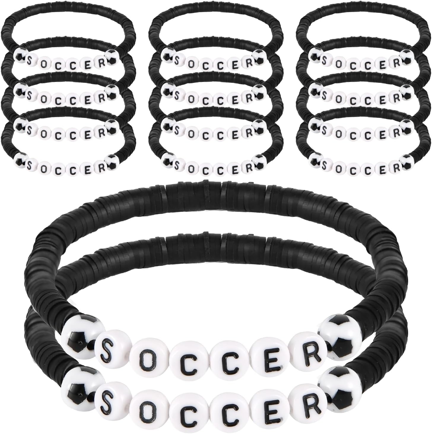 14 Pcs Soccer Bracelets, Soccer Sports Bracelets That Can Be Stacked with Clay Beaded Bracelets Soccer Gifts Party for Teenage Boys Girls, Sredni, Polymer Clay, Acrylic, No Gemstone image number 1