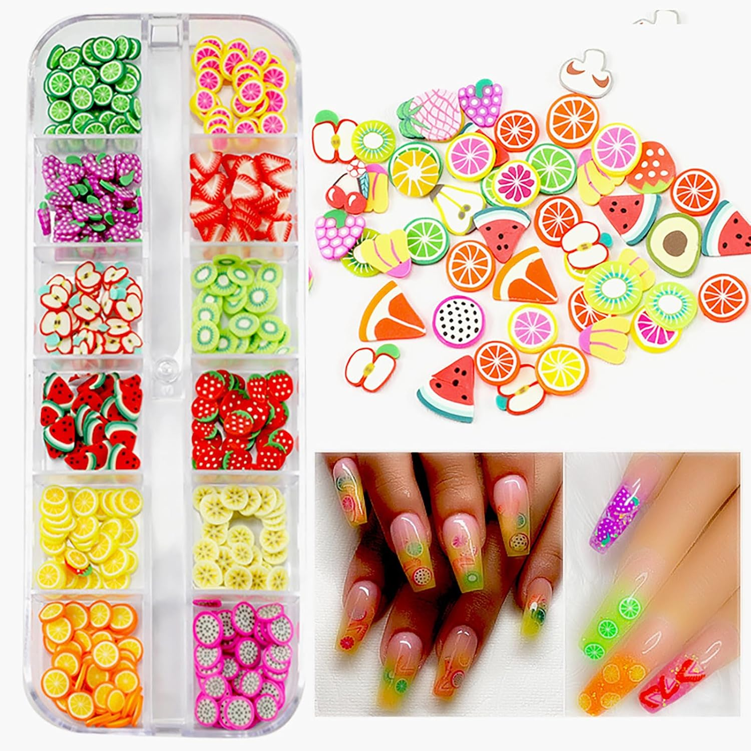 2 Boxes 3D Fruit Slices Nail Art Slices Polymer Clay Fruit Slime Charms Lip Gloss Making Supplies Nail Art Decorations image number 2