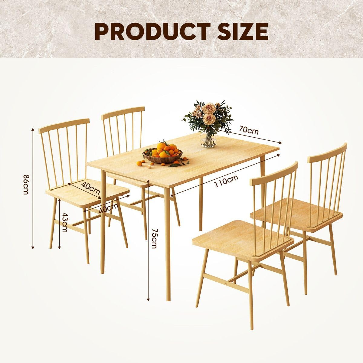 Luxsuite 5Pcs Dining Table & Chairs Set Mid Century Style Wooden Chairs Spindle Back Kitchen Dining Room Chairs Oak