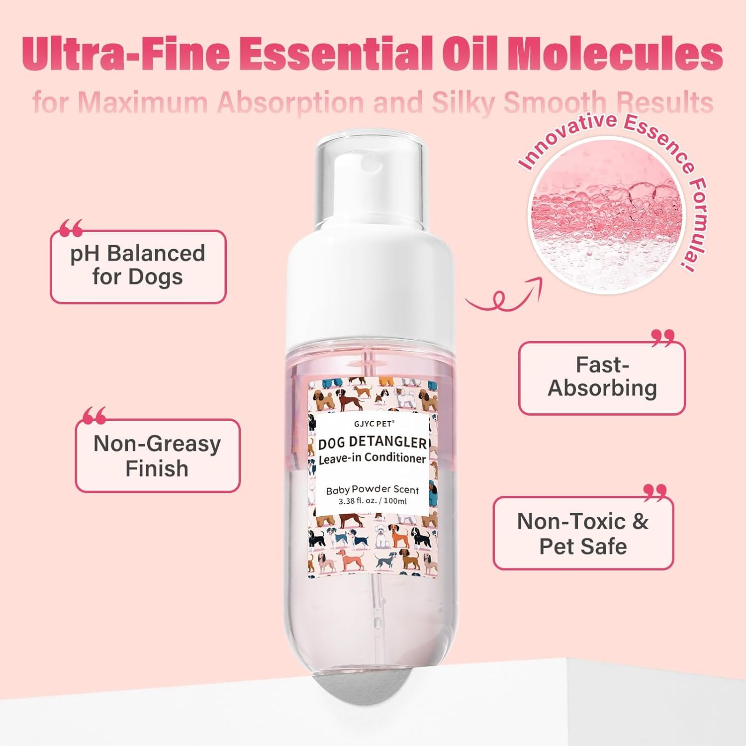 Dog Detangler & Dematting Spray - Leave-In Formula, Baby Powder Scent | Infused with Coconut Oil, Jojoba Oil, and Squalane for Easy, Tangle-Free Grooming - 3.38 Fl. Oz