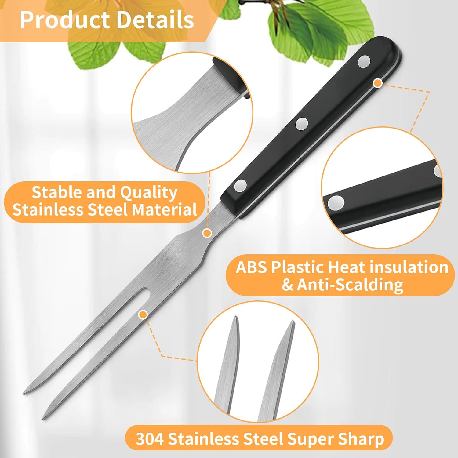 2 Pieces Carving Forks with Wood Handle Rust Resistant Stainless Steel Barbecue Forks Meat Forks Serving Forks Cooking Forks Kitchen Forks BBQ Forks Outdoor Barbecue Tools for Kitchen Roast Grilling image number 1