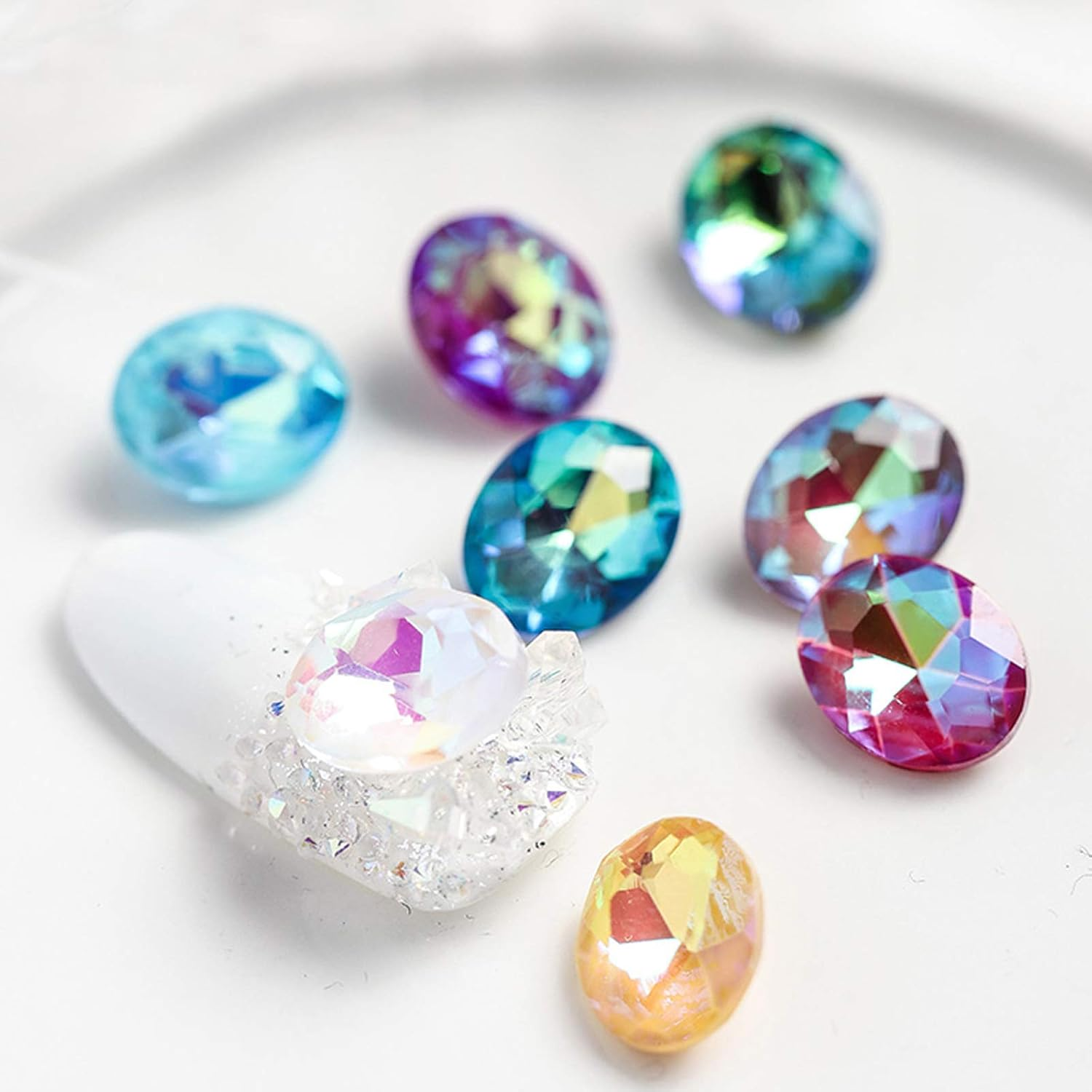 50 Grains Nail Art Rhinestones Nail Art Gems Decorative Nails DIY Super Flash Pointed Rhinestone Oval Dark Green image number 3