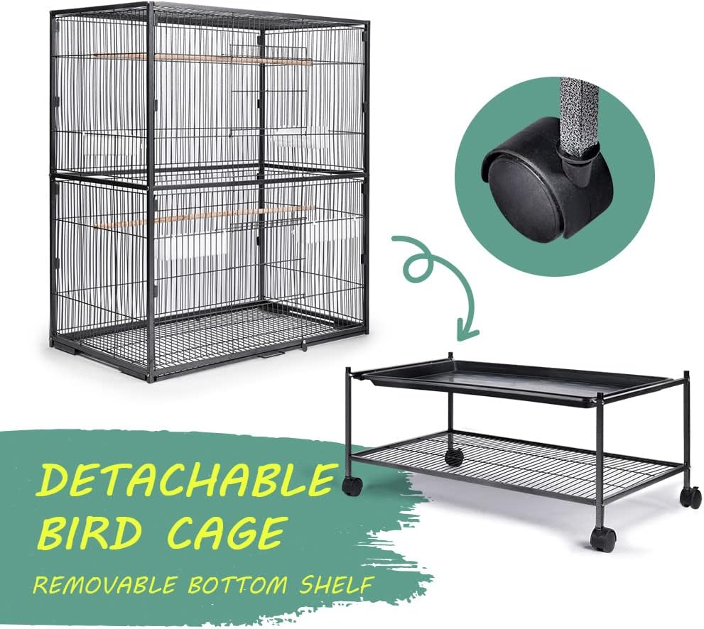 Taily Bird Cage Stand-Alone Aviary 132Cm Large Travel Stand Budgie Parrot Birdcage with Removable Tray Black image number 1