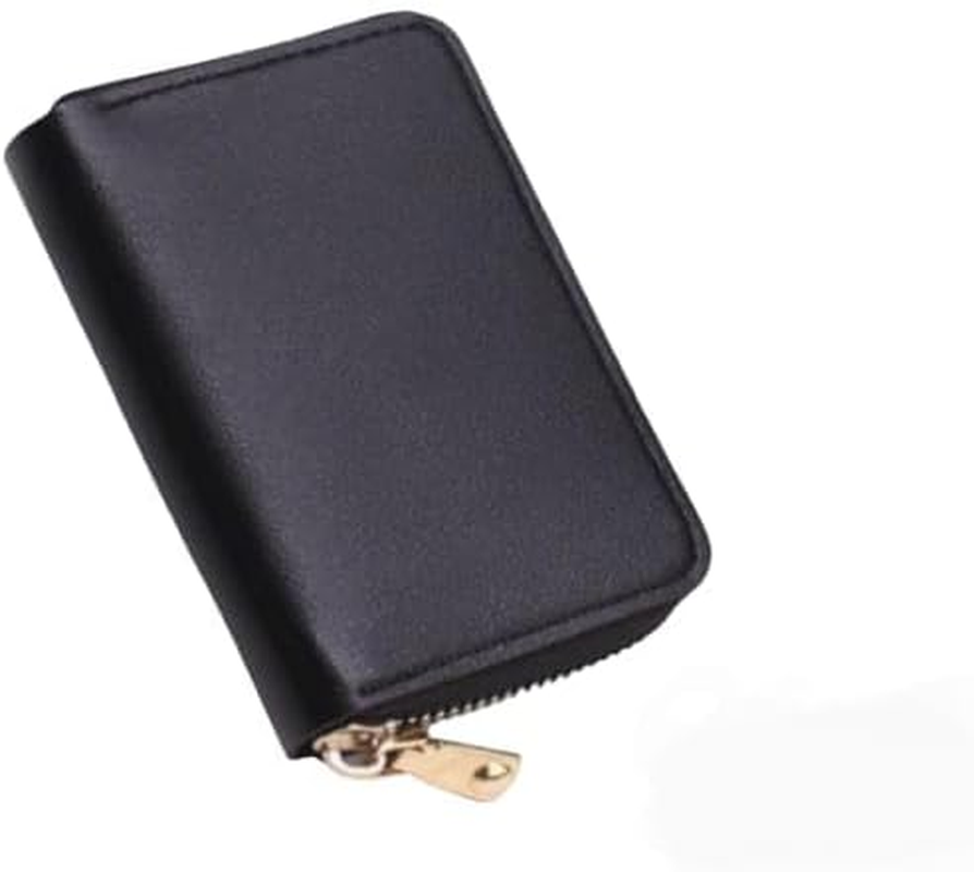 20 Cards Portable Leather Card Holder, Credit Card Bank Card ID Card Holder with a Lots of Space,Easy to Carry Leather Small Business Card Case for Woman and Men with a Full around Zipper - Black image number 4