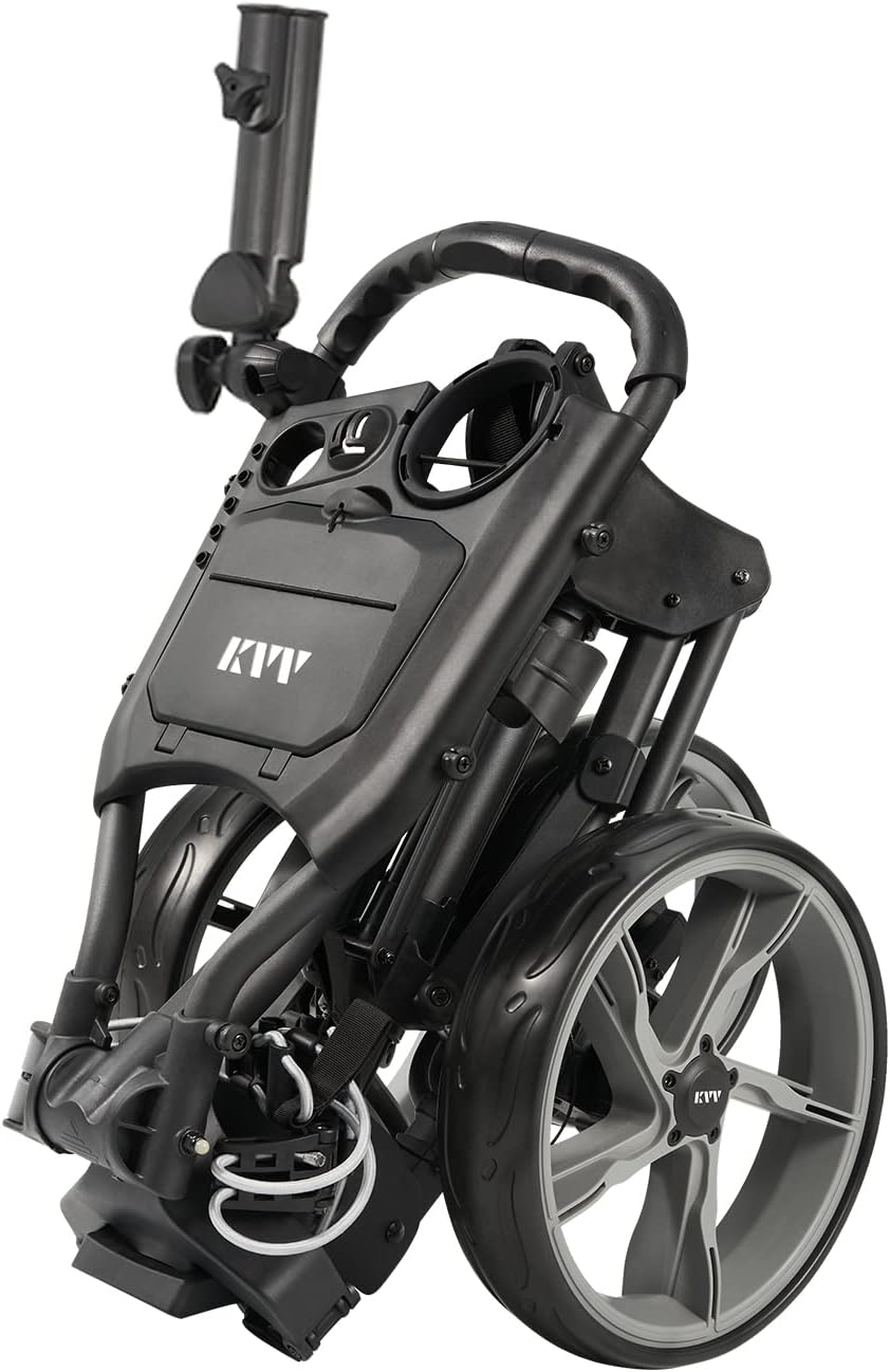 KVV 3 Wheel Foldable Golf Push Cart Ultra Lightweight Smallest Folding Size, New-Version Scorecard Holder