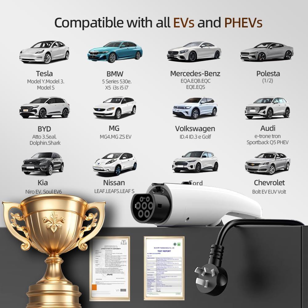 VINLEN Type 2 EV Charger - 3.5KW, 10M Cable, Adjustable Current (10A-15A), Compatible with Australian 10A & 15A Power Socket (Adapter Included), Compatible with Tesla, BYD, MG, Kia, Polestar & More image number 4