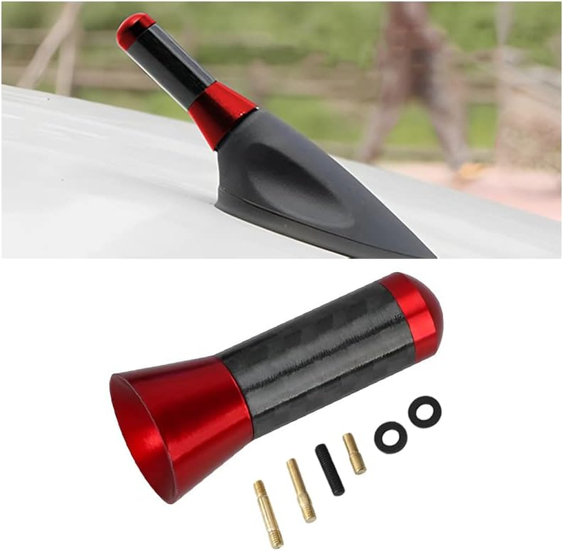 Car Short Antenna, 3.5Cm Aerial Universal Car Stubby Antenna, Carbon Fiber Car Mini Antenna with Aluminum Alloy Threading, Auto Replacement Accessories for FM AM Radio Reception (Blue)