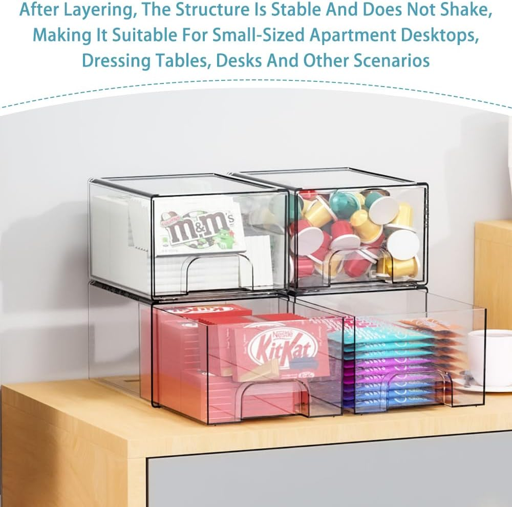 4-Pack Transparent Stackable Storage Boxes, Bathroom Cosmetic Storage Boxes, Drawer-Type Desktop Box, Dust-Proof, Large Capacity, for Dressing Tables, under Sinks, Kitchen Cabinets, Pantry, Home image number 6