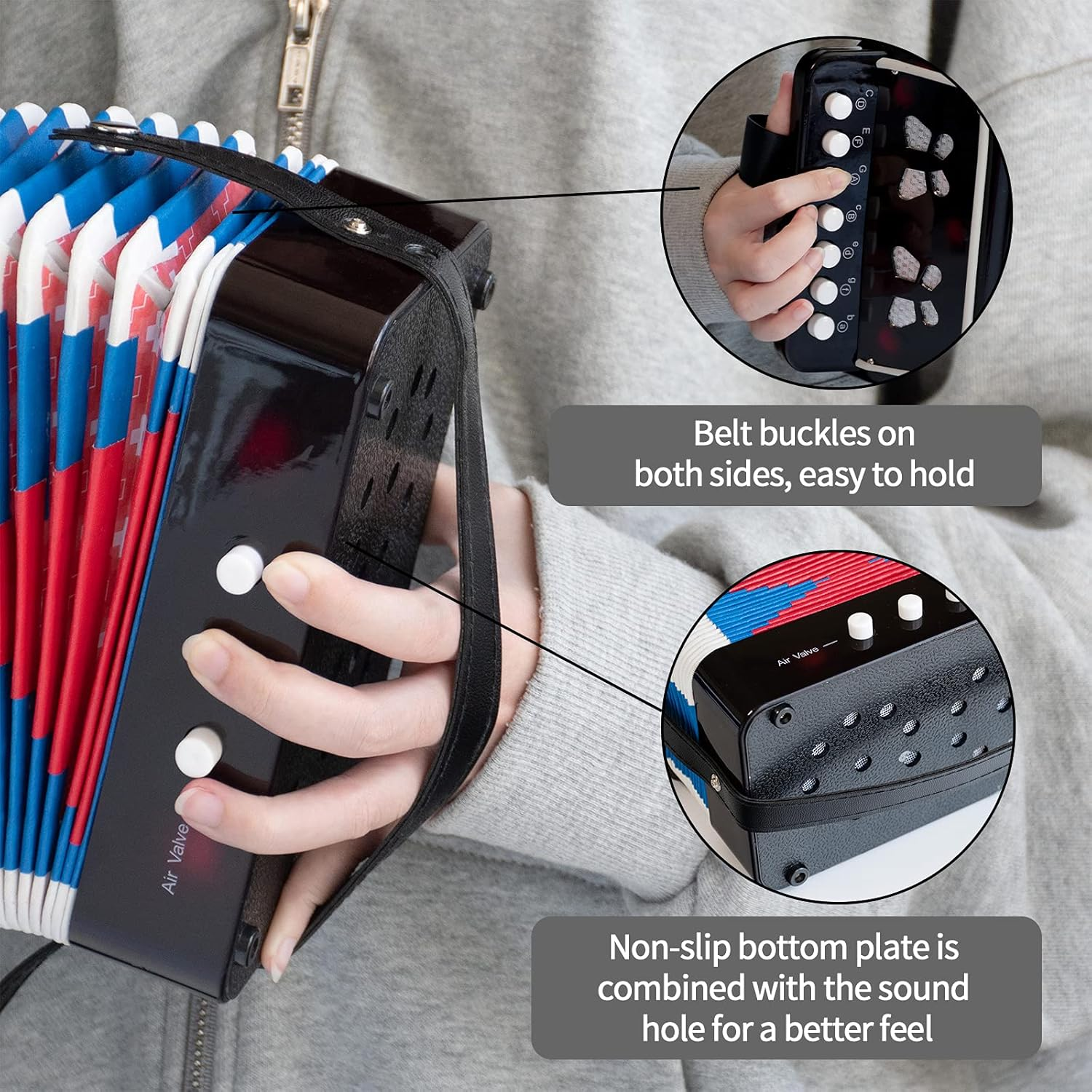 MUSICUBE Kids Accordion Instrument Toys 10 Keys Button Small Accordion for Boys & Girls Educational Musical Instrument Toys Thanksgiving Gift Choice (BLACK) - Purple image number 5