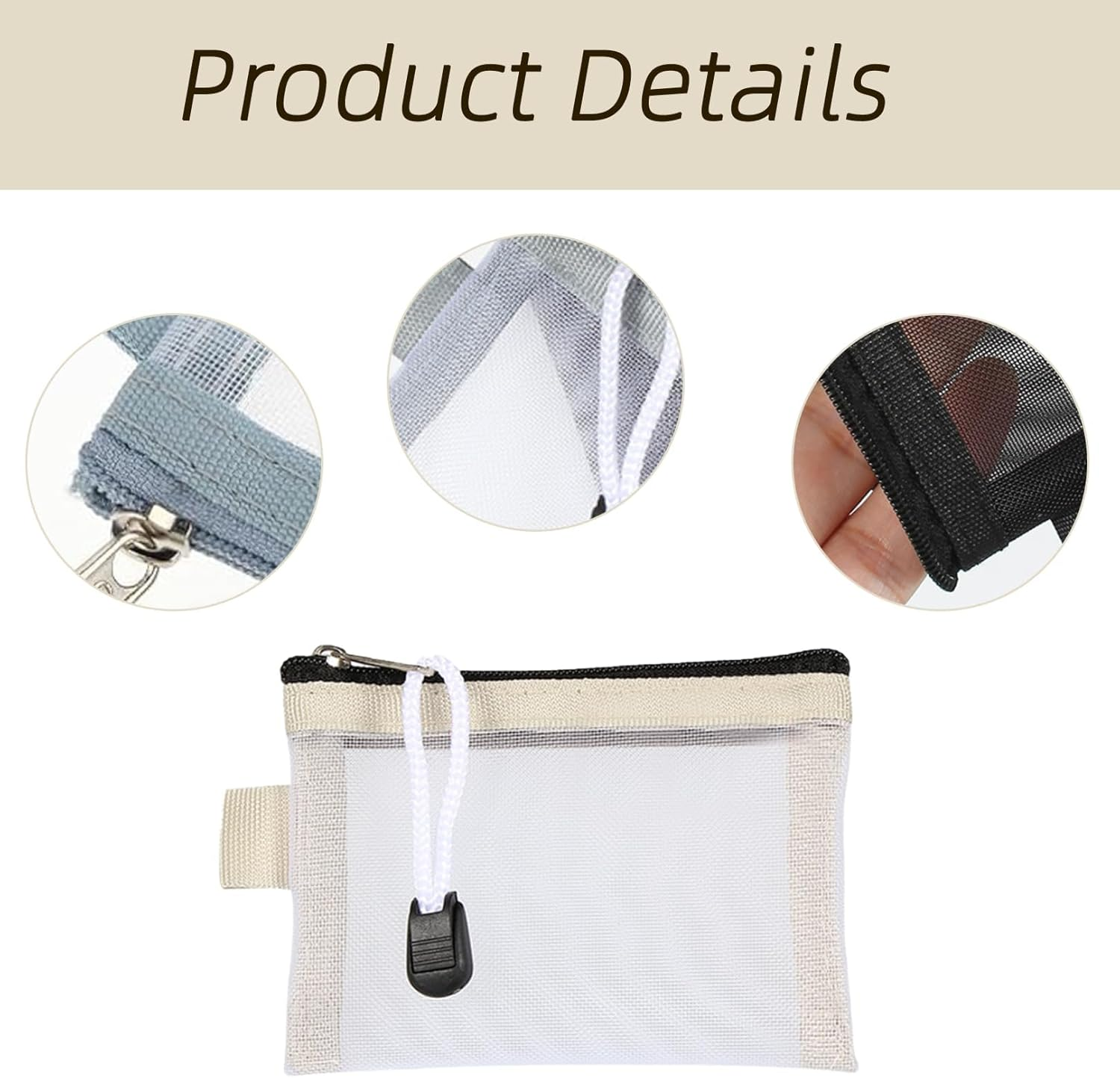 Pack of 5 Mini Bags, 7.5 X 11 Cm, Mini Cosmetic Bag with Zip, Transparent Mesh Storage Bag, for Storing Small Items, Keys, ID Card, Bank Card. image number 1