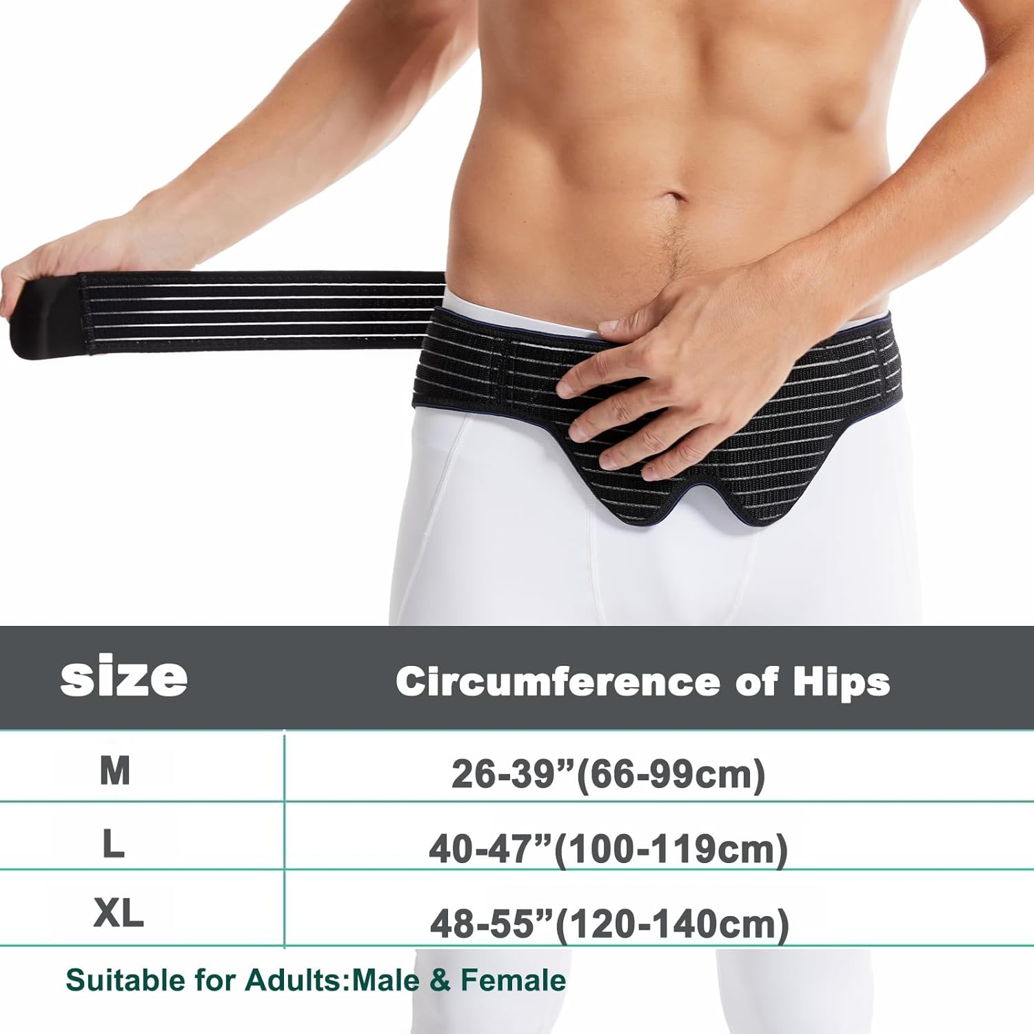 Inguinal Hernia Support Belt Groin Truss Brace - Two Removable Compression Pads -Adjustable Elastic Straps - for Pain Relief and to Assist in the Treatment of Inguinal or Lower Abdominal Hernias image number 2