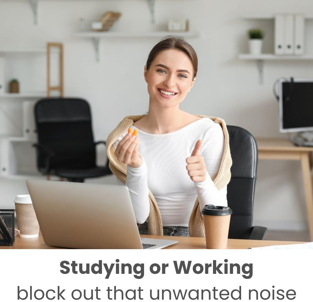 100 Pairs Corded Earplugs, Individually Packaged, Soft PU Foam Corded Ear Plugs, for Safety Hearing Protection, Sleeping, Working, Studying & Travel (Yellow, One Size) image number 5