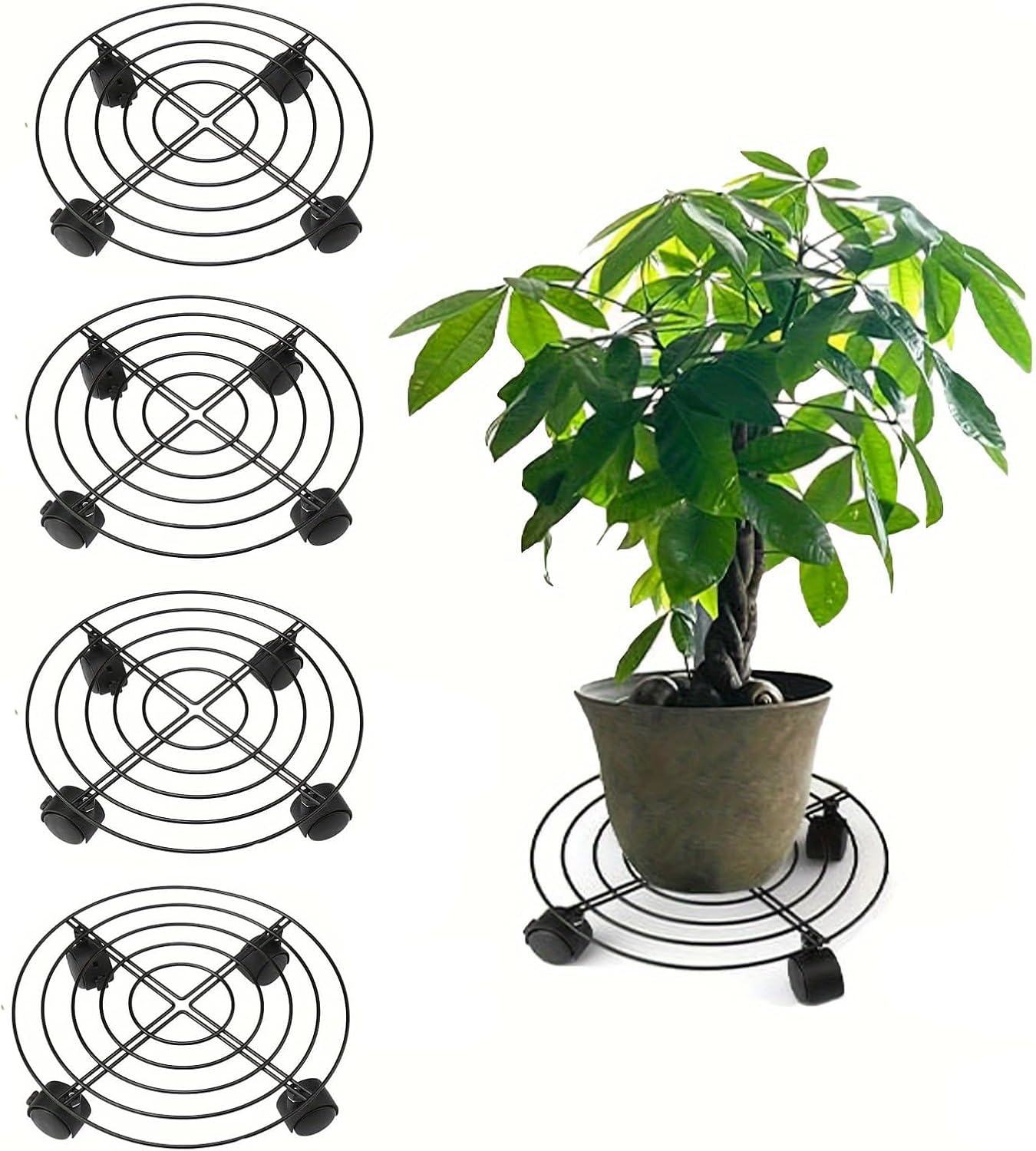 Iron Wire Rolling Plant Stand with Locking Wheels &ndash; Heavy-Duty Metal Flower Pot Dolly, Rustproof and Ideal for Indoor & Outdoor Use, 4 Pack image number 6