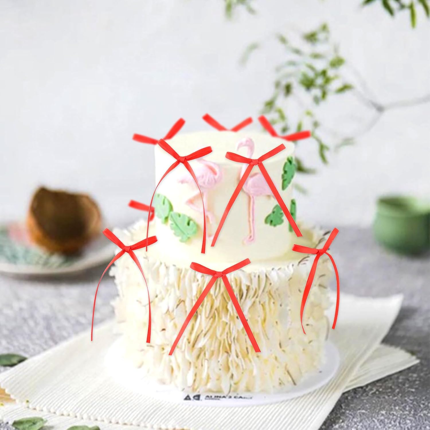 24 Pack Bow Cupcake Toppers Bowknot Pink Purple Blue Yellow Green Mulitycolor Cupcake Picks Bridal Baby Shower Cake Dessert Picks Decoration Baby Girl Birthday Wedding Party Supplies Red - Black Lace image number 6