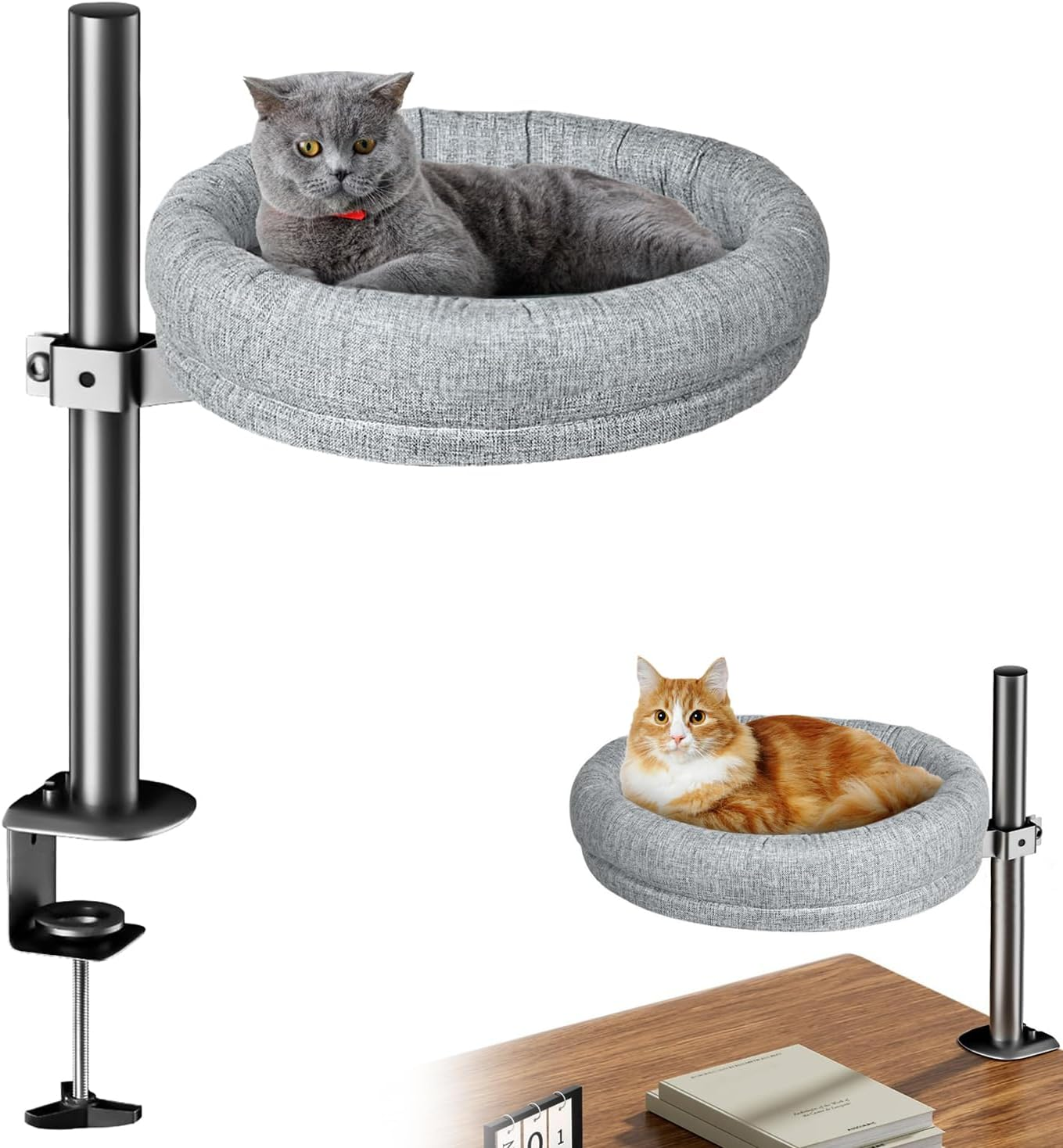 Raised Cat Bed &ndash; 360&deg; Rotating Cat Hammock for Desk | Spacious Elevated Cat Nest with Soft Plush Cushion | Adjustable Height up to 40Cm | Secure Padded Clamp, Space-Saving & Machine Washable image number 1