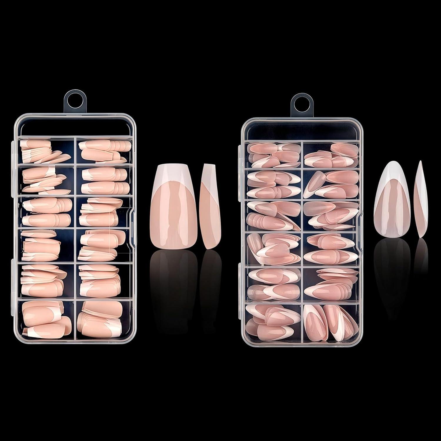 Homiliky 240 Pcs French Tip Press on Nails, Almond & Square Fake Nails Full Cover with White Tip, 12 Sizes Easy Apply Stick on Nails Kit for Women Daily Manicure image number 1