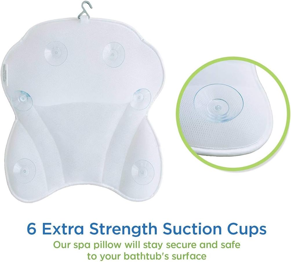 Bathtub Pillows, Ergonomic Neck Support 3D Mesh Spa Bath Pillow Bathtub Cushion Comfortable with Six Strong Grip Suction Cups for Tub image number 3