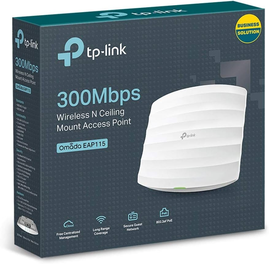 Tp-Link EAP115(UK) N300 Wireless Ceiling Mount Access Point, Support Poe 802.3Af and Direct Current, Easily Mount to Wall or Ceiling, Simply Managed by Free EAP Controller Software (EAP115) (UK Version) image number 1