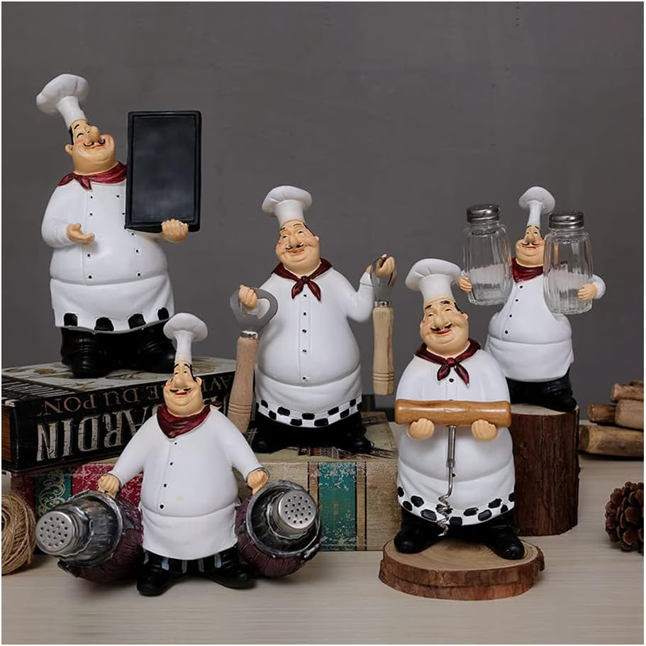Holding Writable Chalkboard Sign Resin Chef Figurines, Cute Chef Statue Sculpture Ornaments Decoration for Home, Kitchen, Bar, Coffee, Restaurant Collection image number 1
