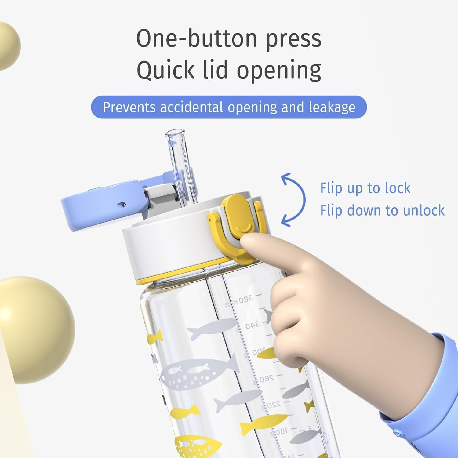 Evorie Tritan Kids Water Bottle with Straw, 13Oz Bpa-Free Leak Proof Drinking Bottle for School & Travel, Lightweight Clear Water Bottle with Carry Strap, Dishwasher Safe, for Kids Ages 3+ (Fish) image number 6