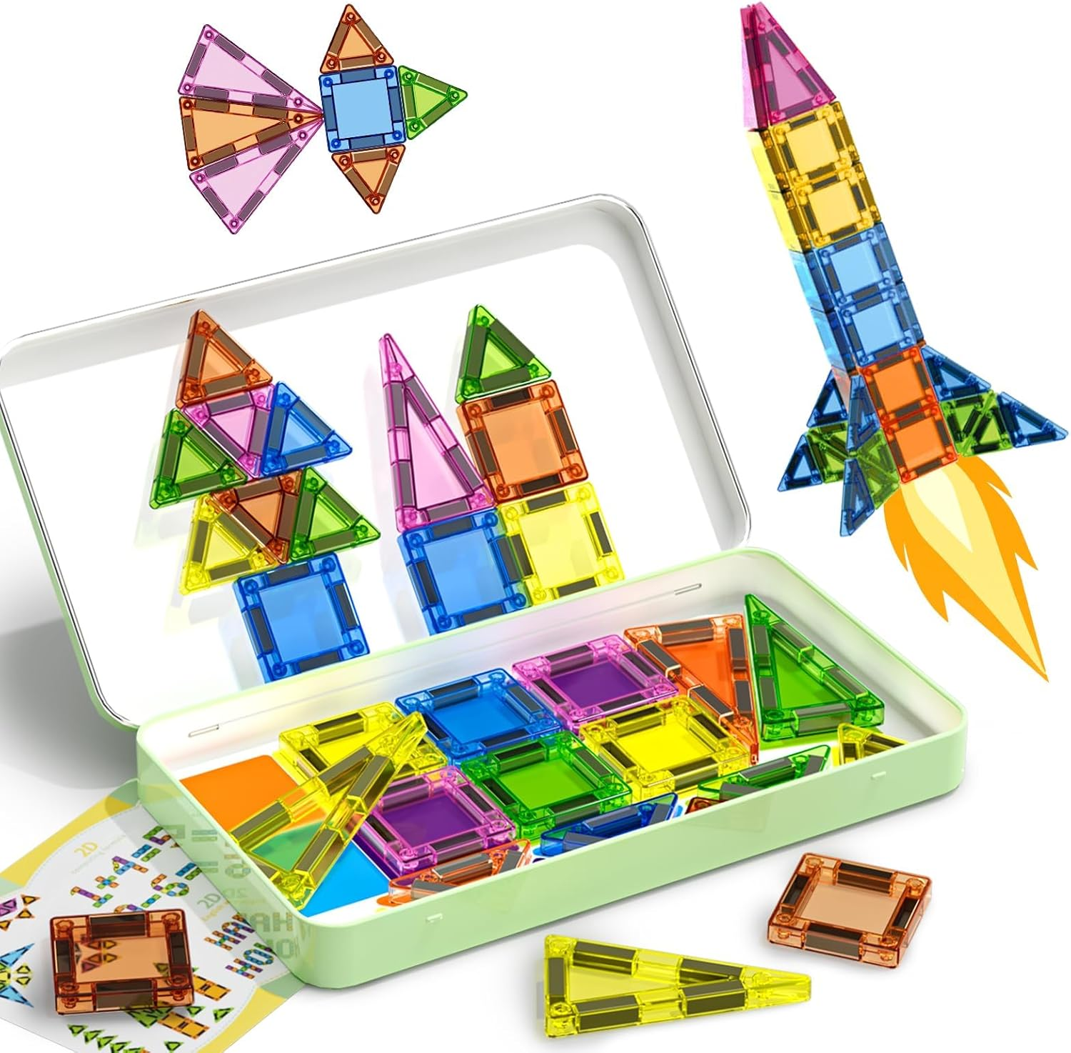 Mini Magnetic Tiles Travel Magnetic Tiles with Box, 50 PCS Magnet Building Block Set Travel Toys for Kids Ages 3+, Educational Portable Magnet Toys Gifts for Toddlers Boys & Girls Christmas Birthday image number 4