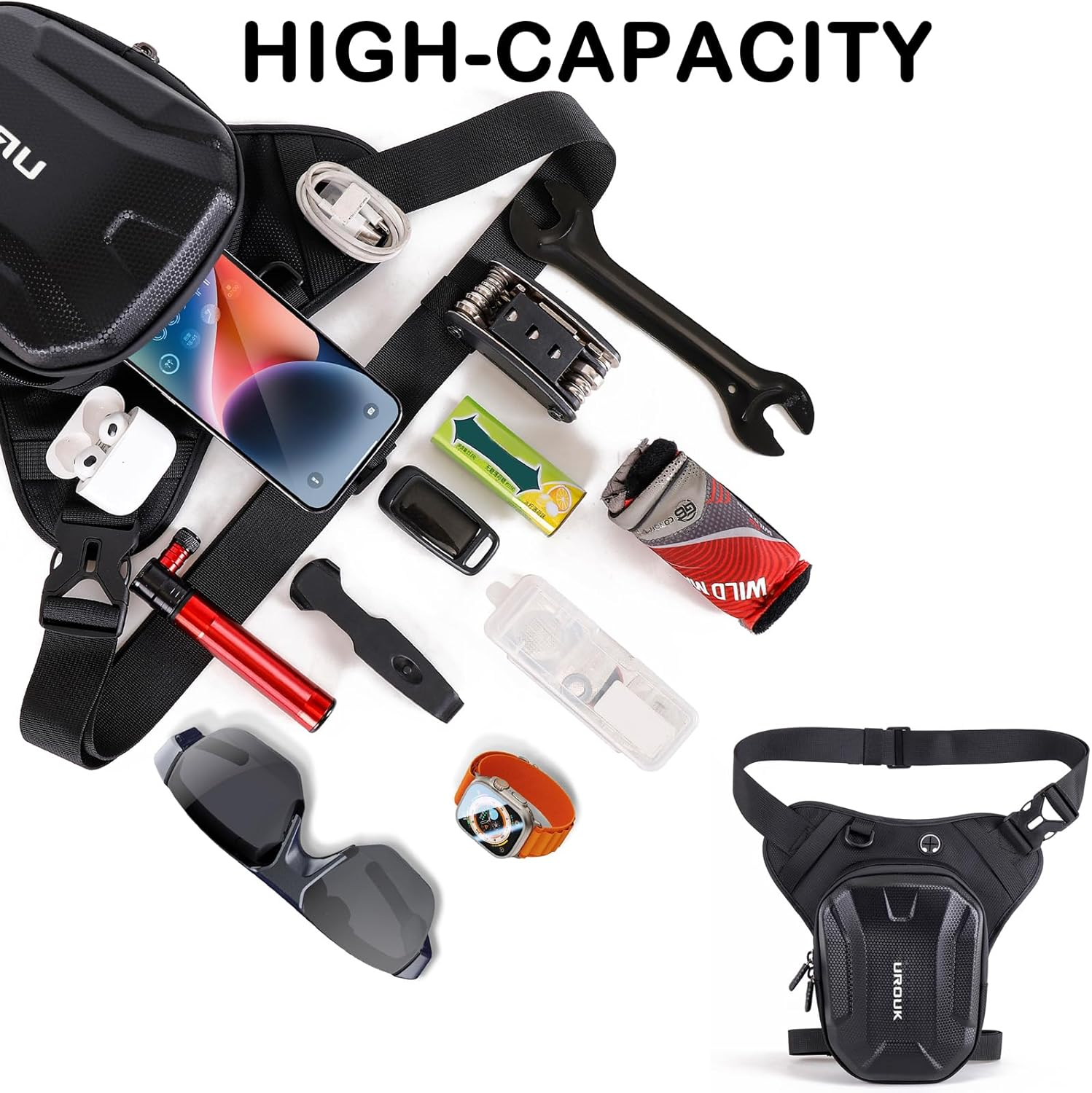 Motorcycle Drop Leg Bag for Men Women Tactical Thigh Bag with Leg Strap Waterproof Leg Pouch Bag Hard Shell for Travel Outdoor Motorbike Riding Black image number 2