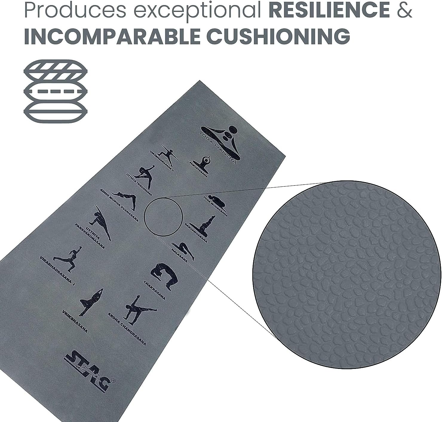 Stag Yoga Mantra Asana Grey Mat (6 Mm) with Bag | Home and Gym Use for Men and Women | with Cover | for Yoga, Pilates, Exercises image number 1
