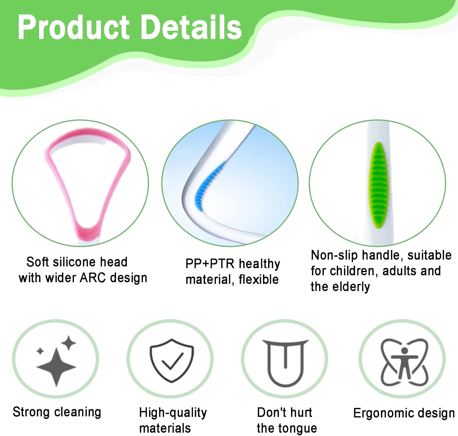 3PCS Tongue Scraper Set, Soft Silicone Cleaners, BPA Free Oral Care Tools