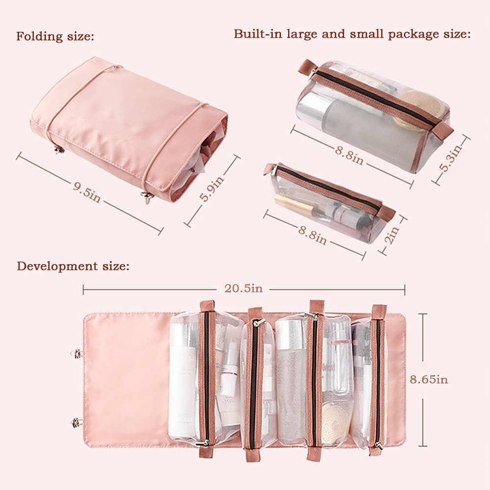 Toiletry Bag, Clear Makeup Bags Travel Cosmetic Bag Portable Hanging Zipper Organize Bag Waterproof, Detachable Small Toiletry Bags Daily Makeup for Women, Pink image number 2