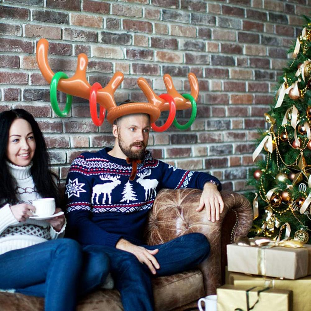 4 Pack Inflatable Reindeer Antlers Ring Hook Game, Christmas Party Antler Hat Games for Kids Adults Family Indoor Outdoor Carnival Xmas Games (4 Antlers 16 Rings) image number 5